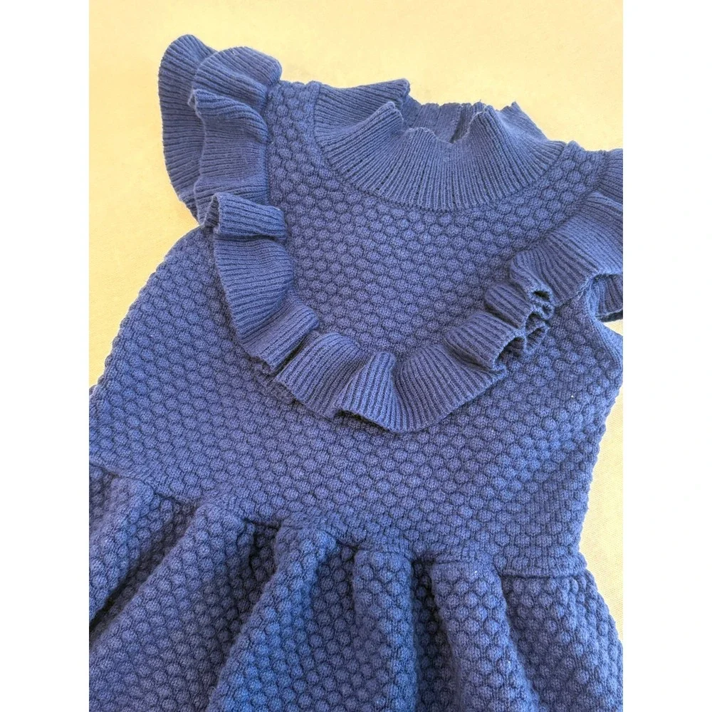 Janie and Jack Girls 2T‎ Royal Blue Ruffle Textured Knit Sweater Dress Mock Neck